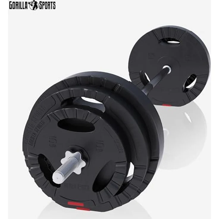 GORILLA SPORTS® Hantelset - 130kg, Langhantelstange 170cm, 2 Kurzhanteln, 30mm Hantelscheiben aus Kunststoff - Fitnessgewichte, Armtraining - Schwarz – Bild 4