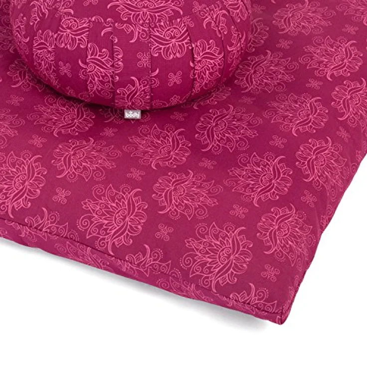Bodhi Meditations-Set | Maharaja Collection | Meditationsmatte (Zabuton) & Meditationskissen Zafu mit Dinkelfüllung | Bezug aus Baumwolle | Unterlage zur Meditation (Lotus/Berry) – Bild 2