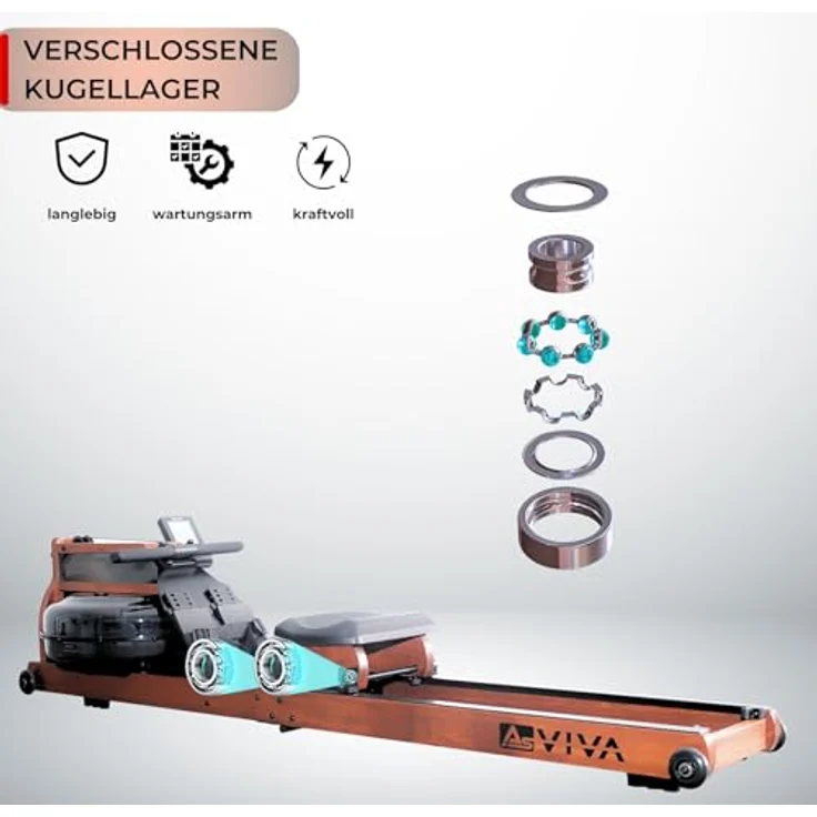 AsVIVA Wasserrudergerät RA18 Pro aus Massivholz | Natürlicher Wasserwiderstand | Sportcomputer | App-Unterstützung | Stabile Konstruktion | Komfortables Training | Tablet- und Handyhalterung | Ruhige Kugellager – Bild 5