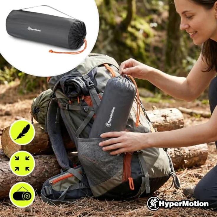 HyperMotion Campmat, ultraleichte Isomatte 190x56 cm mit integriertem Kopfkissen, grau – Bild 8