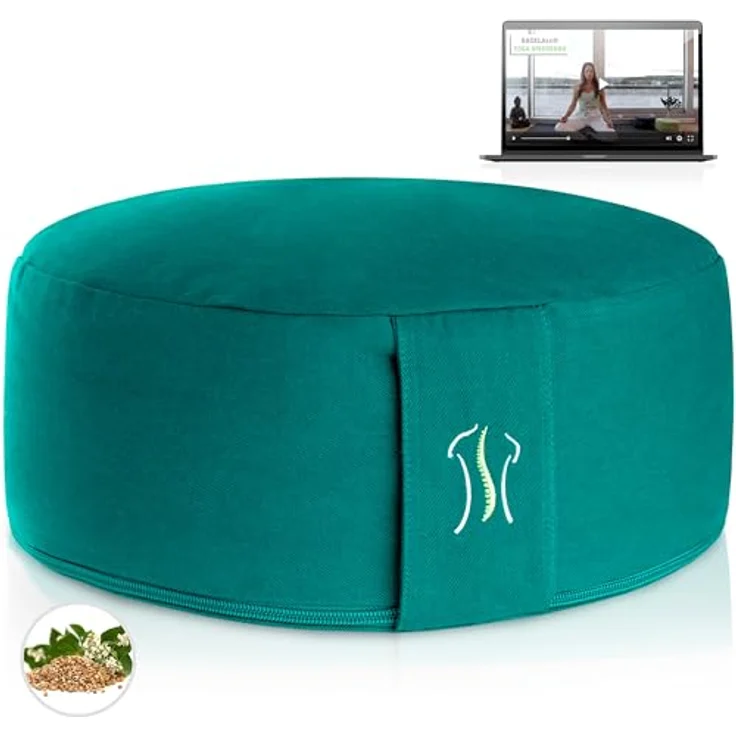 BACKLAxx® Yoga Kissen, Meditationskissen XL 35cm [30% mehr Sitzfläche], 15cm hoch mit Buchweizenfüllung, perfektes Meditation Zubehör, Yogakissen rund inkl. Videokurs - Pouf Sitzkissen Boden – Bild 1