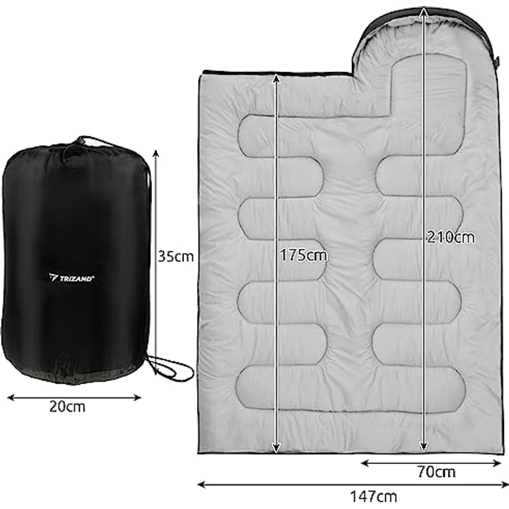 TRIZAND 2-in-1 Deckenschlafsack, wasserabweisend für 2 Jahreszeiten, schwarz/grau, ideal für Camping und Outdoor-Aktivitäten – Bild 2
