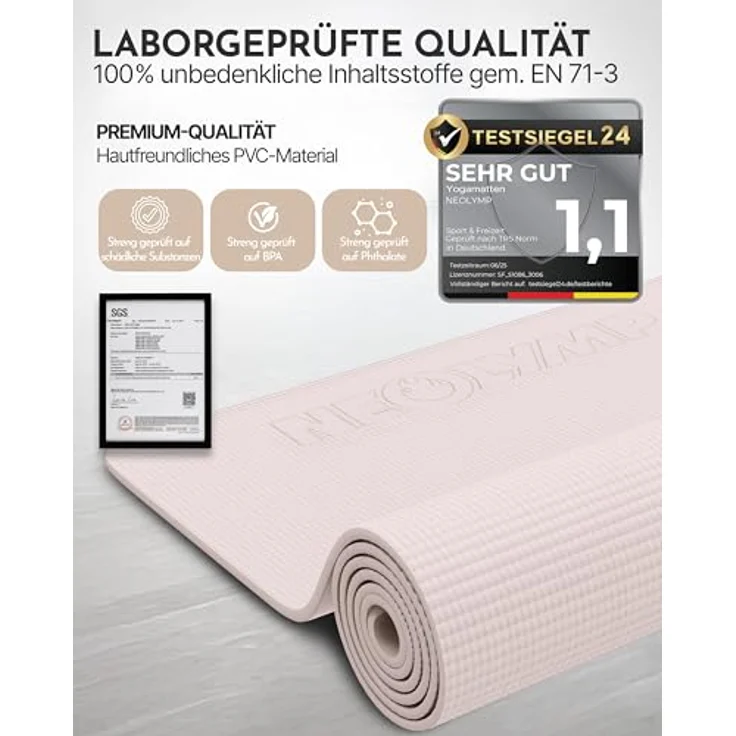 NEOLYMP Yogamatte rutschfest, gelenkschonend, 183x61cm PVC Fitnessmatte für Yoga, Pilates, Workout (Taupe) – Bild 4