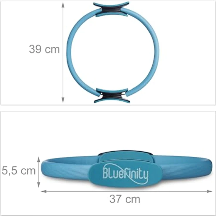 Relaxdays Bluefinity Pilates Ring, Doppelgriff, Gepolstert, Fiberglas, mit Bändern, türkis – Bild 4