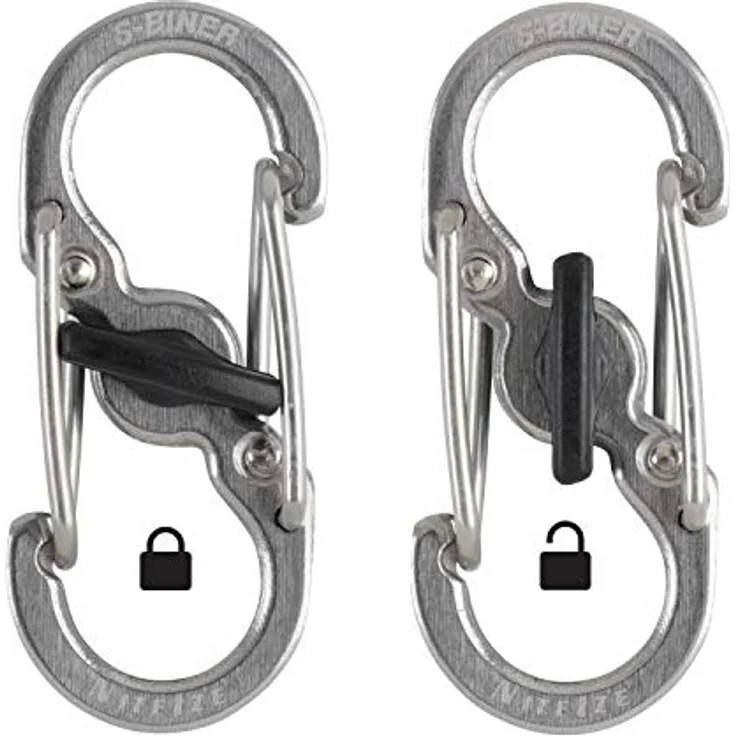 Nite Ize Karabiner S-Biner MicroLock 2 Stk, silber, mit sicherem Drehverschluss – Bild 2