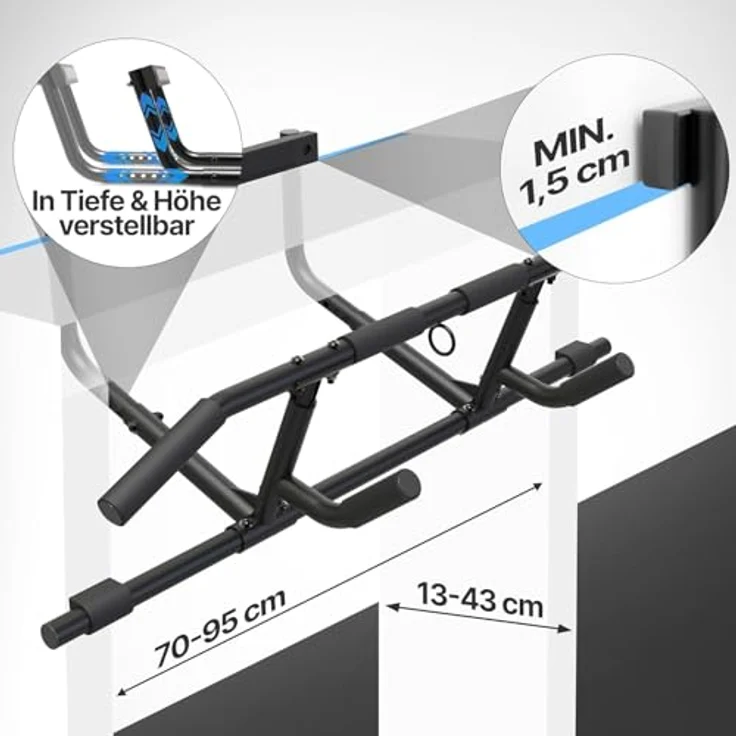 NEOLYMP Trainingsstation Calisthenics Set – Premium Klimmzugstange, Turnringe aus Birkenholz, Resistance Bands – Platzsparendes Home Gym Komplettset für Eigengewichtstraining – Bild 3