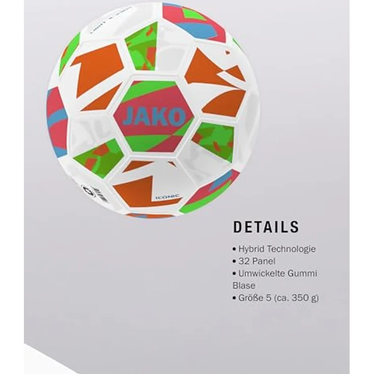 Jako Fußball Lightball Iconic 2373, Trainingsball mit Hybrid Technologie und 32-Panel-Konstruktion, schwarz – Bild 4