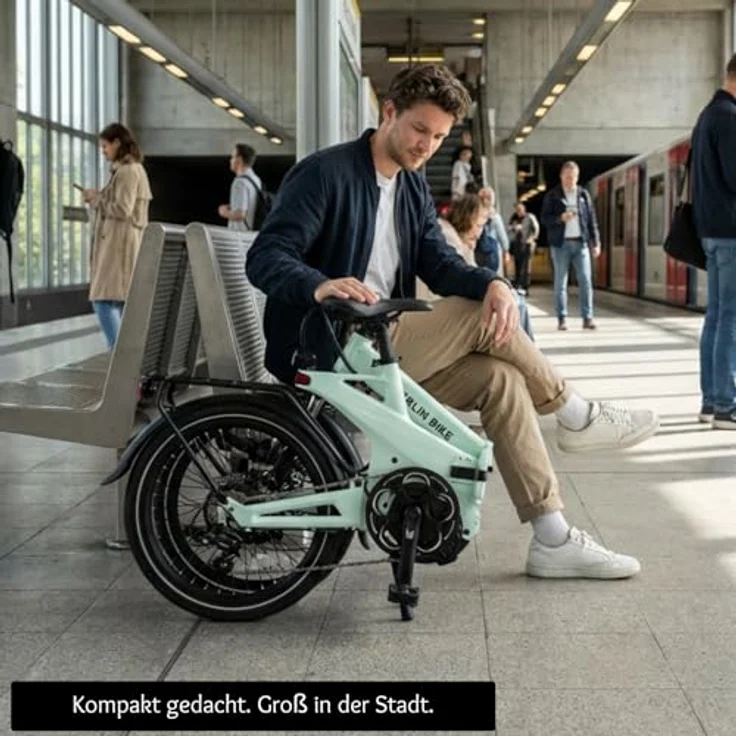 Berlin Bike BERLIN 2GO hellgrün - Klappbares E-Bike, Shimano 7-Gang-Schaltung, Ca. 50 km Reichweite – Bild 12