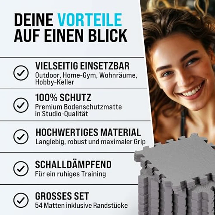 monzana Fitnessmatte (54-St), Rutschfestes EVA-Schaumstoff Bodenschutzmatten Set für Indoor und Outdoor, Grau – Bild 7