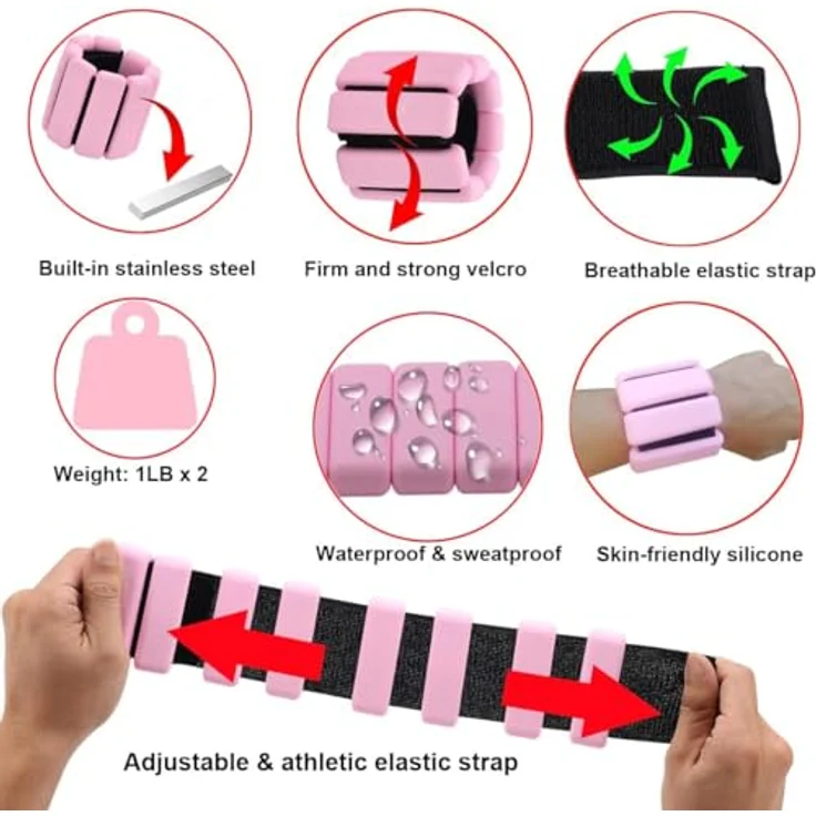 2 PCS Handgelenkgewichte Knöchelgewichte Set Gewichtsmanschetten für Fuß oder Handgelenk auf Bewegung Gehen Joggen Yoga Aerobic Pilates Gewicht Fitness Armband (pink) – Bild 4