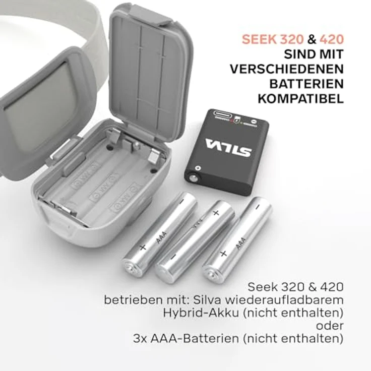 Silva Seek Stirnlampe LED, 420 Lumen, IPX5 wasserfest, 3 Helligkeitsstufen, Rotlicht & Weißes Licht, Betrieb mit 3x AAA-Batterien oder wiederaufladbarem Akku, mit Batterieanzeige – Bild 4