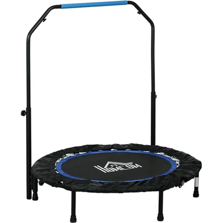 HOMCOM 102 cm Fitness-Trampolin, Faltbares Mini-Trampolin mit 4-Fach Höhenverstellbarer Haltegriff, belastbar bis 100 kg, Schwarz