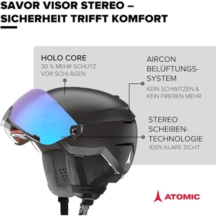 ATOMIC SAVOR VISOR STEREO Skihelm mit Visier, Schwarz, Größe L, maximale Stoßdämpfung, Active Aircon Belüftungssystem, 9-Schichten-Verspiegelung für klare Sicht – Bild 2