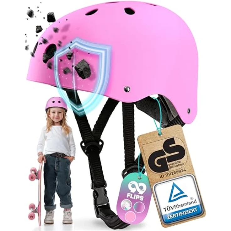 99FLIPS Fahrradhelm Mädchen 3-12 Jahre, GS Skaterhelm in Pink, TÜV Rheinland zertifiziert – Bild 1