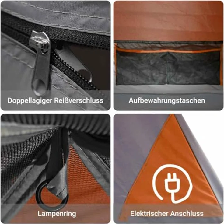 vidaXL Familienzelt, Wasserdichtes Trekkingzelt für 6 Personen mit Vorzelt und Insektenschutz, Grau Orange – Bild 5