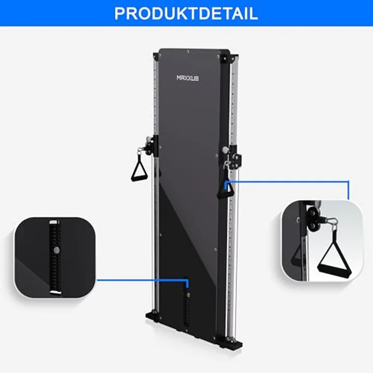 MAXXUS Kabelzugstation SmartGym H8, platzsparende Wandmontage mit 50 kg Gewichtsblock, Doppelseilzugsystem, Alu/Stahl, schwarz – Bild 3