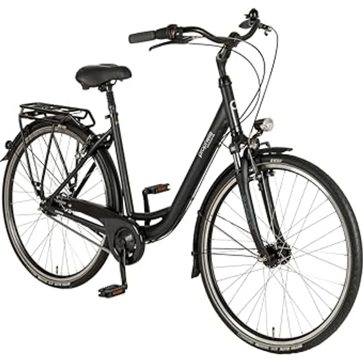 Prophete GENIESSER 500, 28 Zoll Citybike Damen mit Nexus 7 Gang Nabenschaltung, LED Beleuchtung, Nabendynamo, Rücktrittbremse und V-Bremse, Alu 50 cm, gefederte Suntour Gabel, schwarz – Bild 2