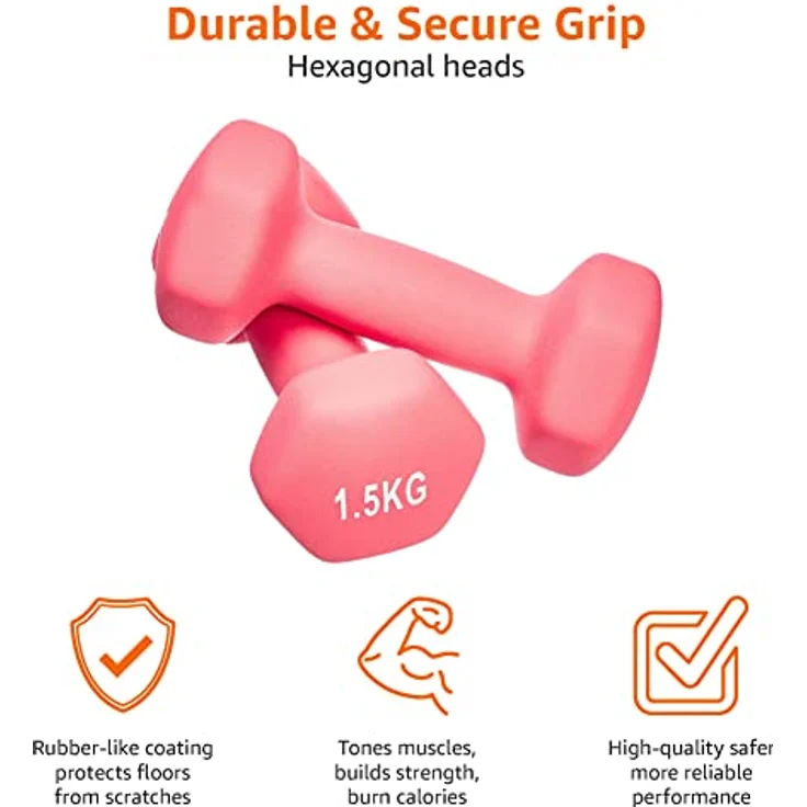 Amazon Basics Neopren Hanteln Gewichte,3.0 Pink,2er-Set (2 x 1.5Kg) - Preisvergleich – Bild 3