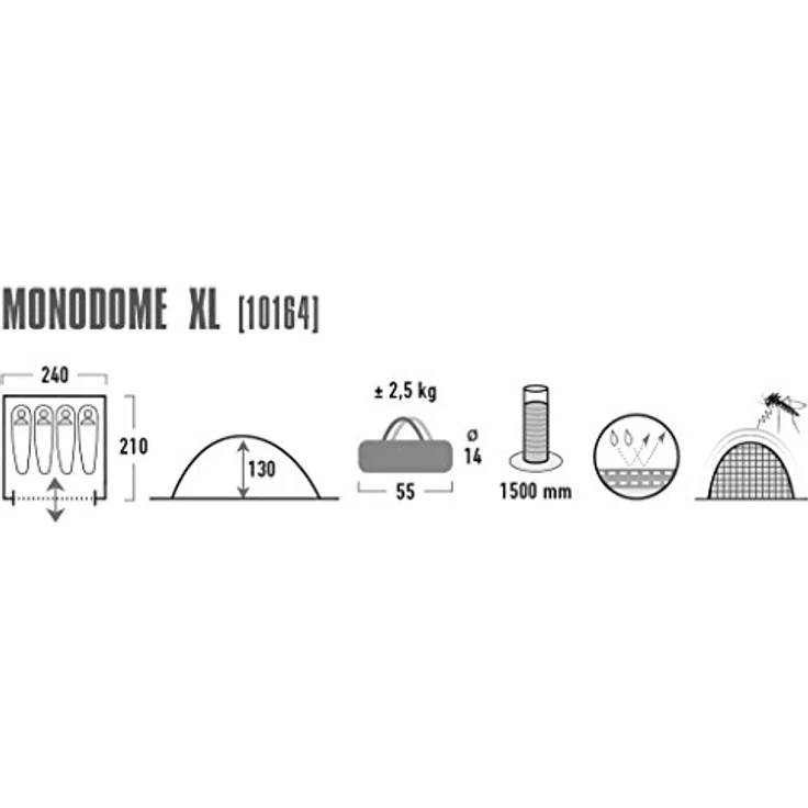 High Peak Kuppelzelt Monodome XL, Campingzelt für 4 Personen, Igluzelt, Festivalzelt mit Wannenboden, 1500mm wasserdicht, Freistehend, Hochentlüftung, Moskitoschutz, blau – Bild 3