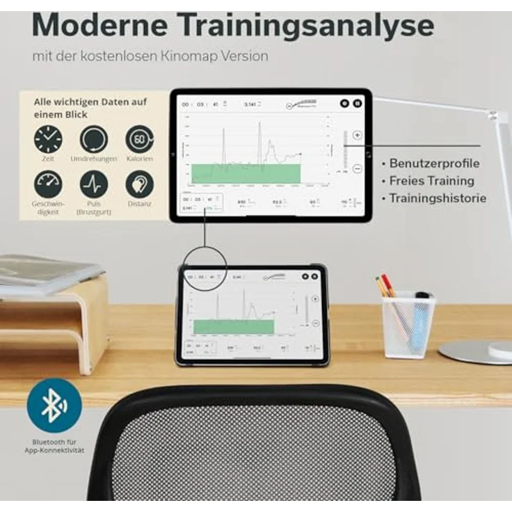 Skandika Office Bike, Ergometer mit 8-fach verstellbarer Sitzhöhe und Bluetooth-Receiver, Holzoptik – Bild 6