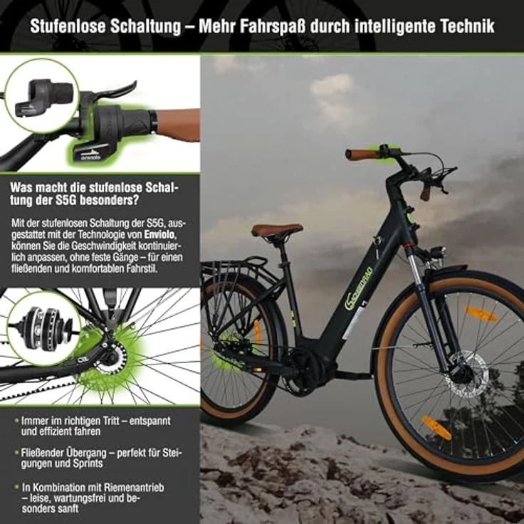 SachsenRAD E-SUV All-Terrain CityBike S5G Centro, stufenlose Enviolo-Schaltung, Gates Riemenantrieb, XCruise V7 Mittelmotor, 27,5" mit tiefem Einstieg, schwarz – Bild 4