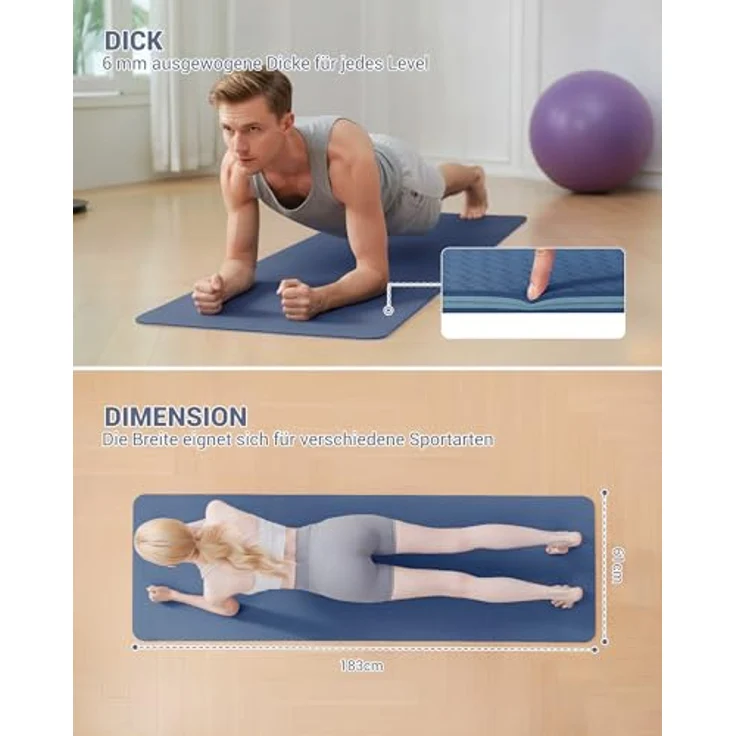 Narwhal Yogamatte TPE, Rutschfest mit Tragegurt, 183x61x0,6cm, beidseitig strukturiert, pflegeleicht – Bild 2