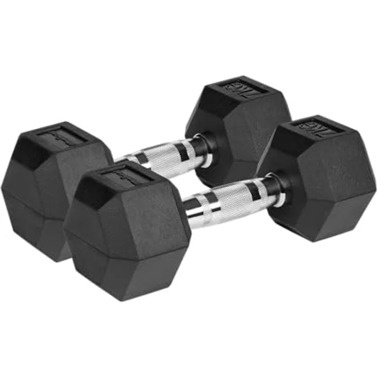 REBEL ACTIVE Gummibeschichtete Gusseisen-Hanteln 2x7 kg, starker Halt, kompaktes Design, schwarzes Finish – Bild 1