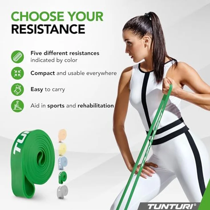 Tunturi Power Band, Medium mit 10-35 kg Widerstand, 104 cm lang, für Krafttraining und Ganzkörpertraining – Bild 3