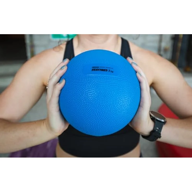GYMNIC Heavy Med Compact Medizinball Ø 17 cm/3 kg, blau, rutschfeste Oberfläche, Wasserbefüllung, ideal für Kraft- und Koordinationsübungen – Bild 5