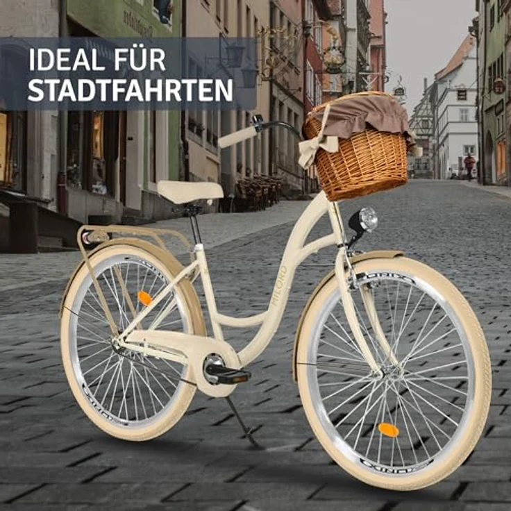 Milordbikes City-Fahrrad, Creme, 46 cm, leichtes Metall, Freizeit- und Sportfahrrad mit Aluminiumfelgen und hinterem Trägersystem – Bild 6