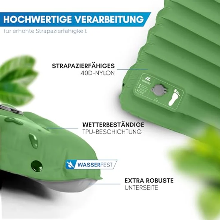 NORDMUT® Isomatte 10 cm, Schnellaufblasend mit integrierter Fußpumpe, Kompakt und Ultra komfortabel für Camping, 40D Ripstop Nylon, Wetterbeständig – Bild 2