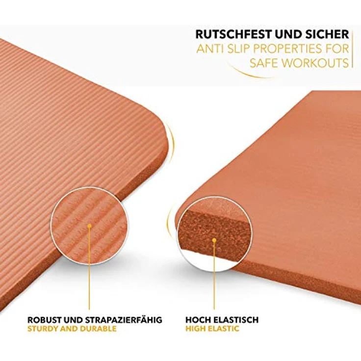 TRESKO Yogamatte, Phthalatfrei, rutschfest und gelenkschonend, mit Tragegurt, 190 x 100 x 1,5 cm, Orange – Bild 4