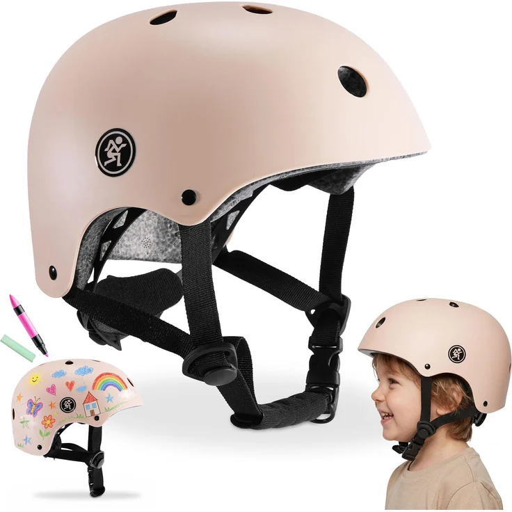HyperMotion Kinderhelm HYP78 HLM02 BEIGE, Sicherheitshelm mit Verstellsystem für Fahrrad, Roller und Skateboard, Größe S (46-56 cm), matt beige