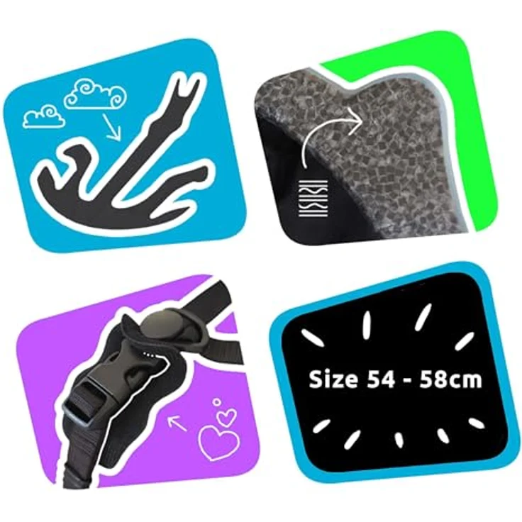 Crazy Safety Graffiti Kinder Fahrradhelm, verstellbar von 54-58 cm, mit wiederaufladbarem USB-Rücklicht und 15 Lüftungslöchern, Weiß/Blau – Bild 4