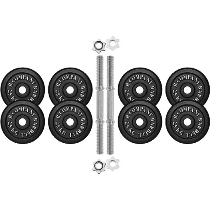 Bad Company Guss Kurzhantel-Set 25Kg (2 x Kurzhantelstange 35cm, 8x2,5Kg Hantelscheiben) - Verchromte Stangen, feinporiger Guss – Bild 2