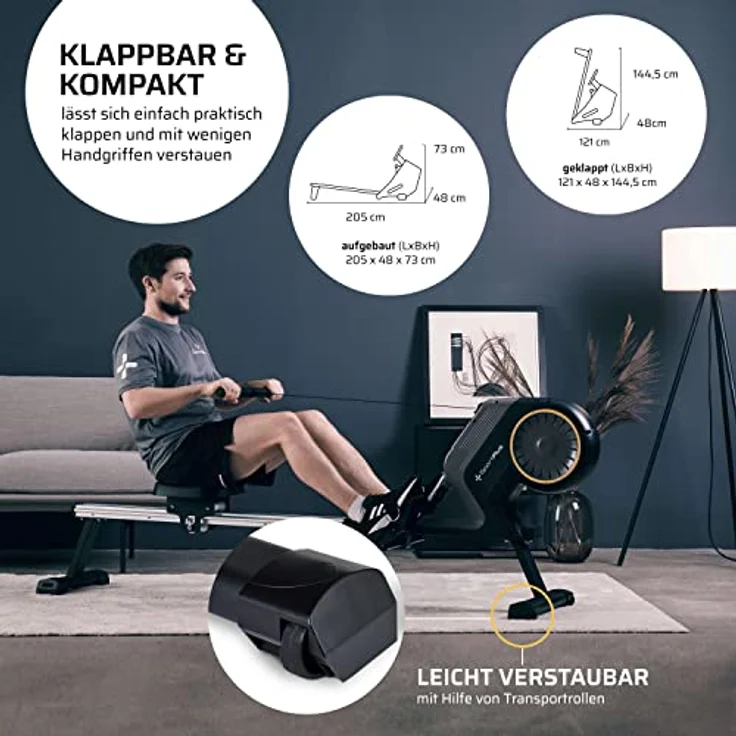 SportPlus Rudergerät für zuhause mit 8 Stufen, leises & wartungsfreies Magnetbremssystem, kompaktes Display, bis 150 kg – Bild 5