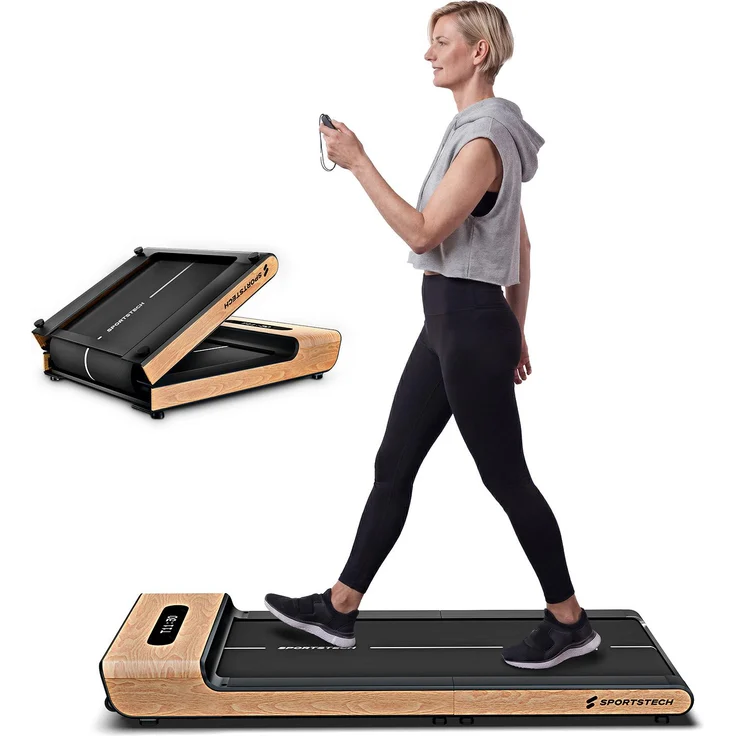 Sportstech WoodPad Pro, klappbares Laufband bis 120 kg mit 8 km/h, leise, App-Steuerung