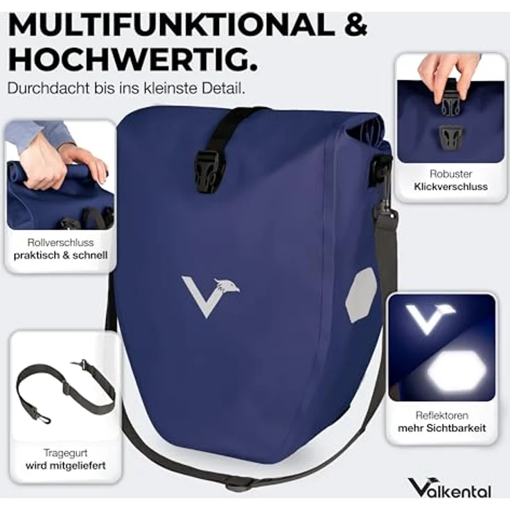 Valkental® Gepäckträgertasche ValkBasic, große & wasserdichte Fahrradtasche mit 23-28L Volumen, abschließbar und reflektierend, bombenfester Sitz, langlebig – Bild 4