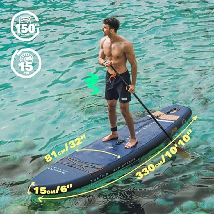 Movino SUP-Board MOVINO GARDA 2in1 Set, Allround mit 150 kg Traglast, 10'10", geschweißte Kanten, rutschfester EVA-Schaum, komplette Ausrüstung inkl. Kajaksitz, Rucksack, Pumpe, Paddel und Reparaturset – Bild 8