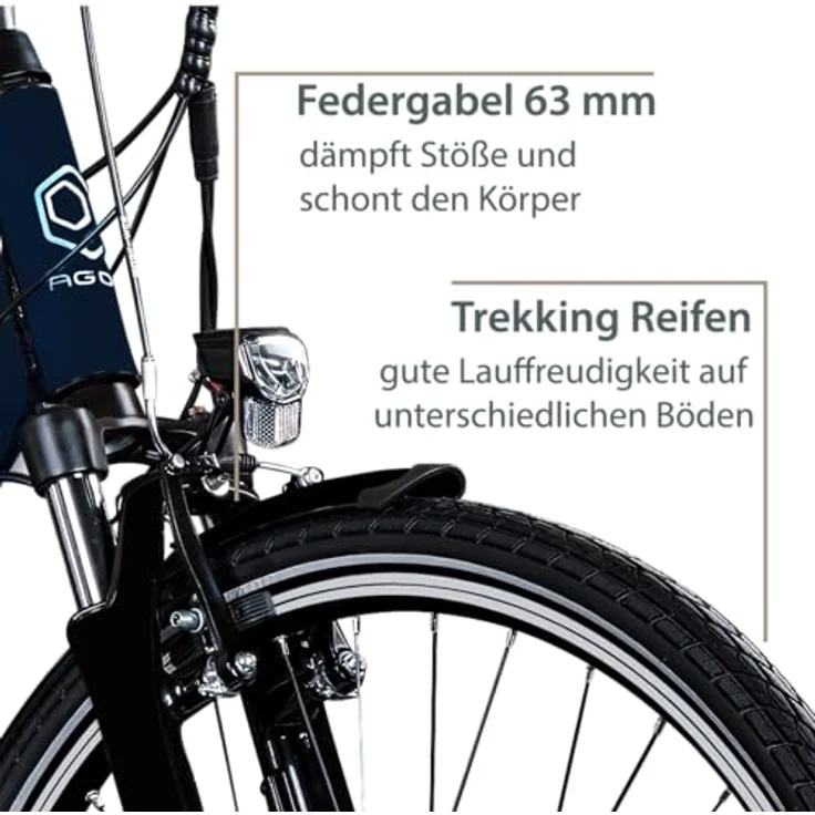 Agon Avesa E Bike Trekkingrad Damen Herren mit Nabenmotor Pedelec Trekking Fahrrad 21 Gang, StVZO Beleuchtung, Aluminium Diamantrahmen - Blau – Bild 4