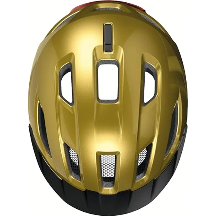 ABUS Stadthelm Urban-I 4.0, Fahrradhelm mit aufladbarem Rücklicht, 2 Leuchtmodi, Schirm, Zopf-Öffnung, magnetischem Verschluss, Größe L, gelb – Bild 4