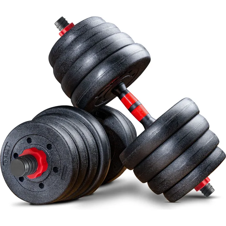 Sportstech AH150, 2in1 Hantelset mit 20 kg Gewicht, schnelle Umwandlung von Kurzhantel zu Langhantel