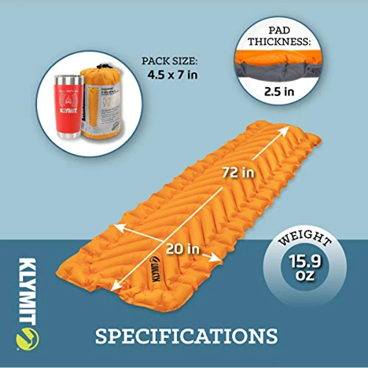 Klymit Insulated V Ultralite Sleeping Pad, Orange, One size - Isomatte mit ample width, lofted air pockets und dynamic side rails – Bild 3