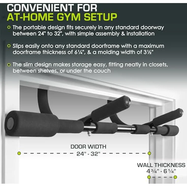 ProsourceFit Multi-Grip Lite Pull Up/Chin Up Bar, Heavy Duty Türrahmen Klimmzugstange für Zuhause, 24”-32”, 8 rutschfeste Griffe, bis 300 lbs tragbar – Bild 2