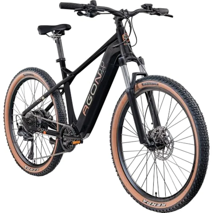 Agon Alpha E Bike Mountainbike 27,5 Zoll, 540 Wh Akku, 10 Gang Shimano Deore, schwarz/beige