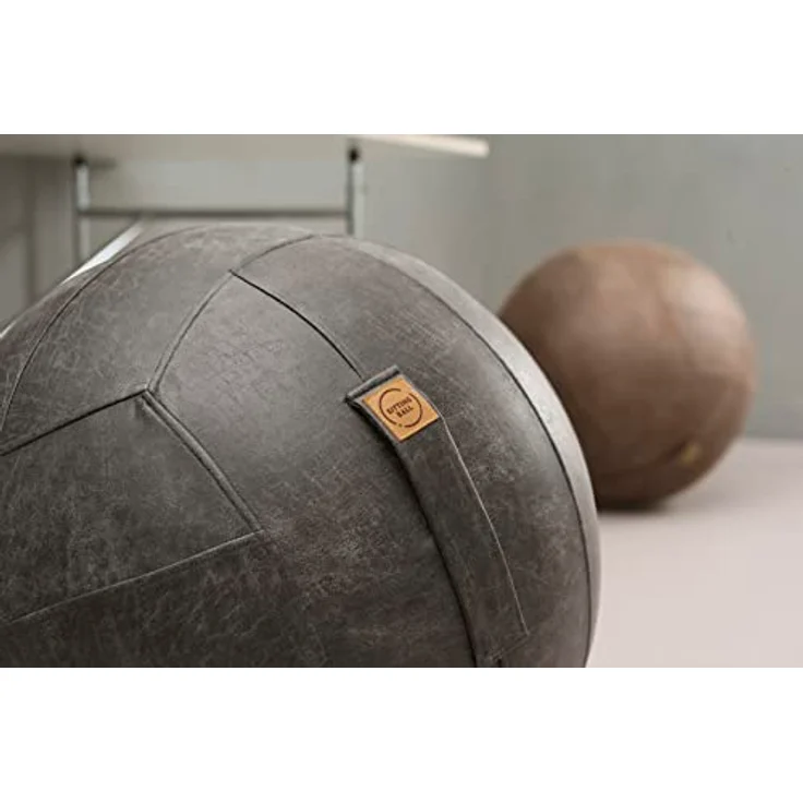 Sitting Ball Frankie Sitzball mit Lederimitat, ergonomisch Sitzen im Büro & Zuhause, 65 cm Ø, Gymnastikball mit Lederhülle, Fitnessball mit Tragegriff, 30°C waschbar, anthrazit – Bild 5