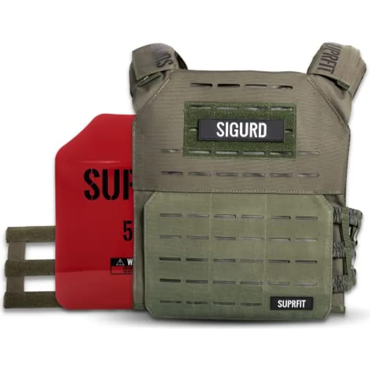 SUPRFIT - Sigurd 3D Gewichtsweste mit 2 x 2.6 kg für Calisthenics, Krafttraining & Crossfit - Verstellbare Weight Vest für bis zu 17 kg - Unisex Trainingsweste mit Gewichten - Weighted Vest Olivgrün