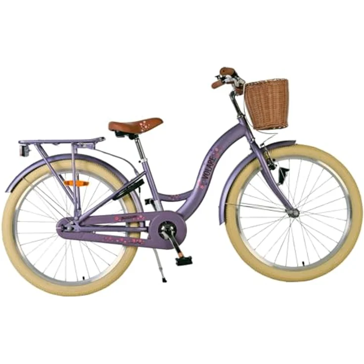 Volare Blossom Kinderfahrrad für Mädchen, 24 Zoll, lila, Vorderradbremsen, praktischer Korb, geschlossener Kettenschutz – Bild 1
