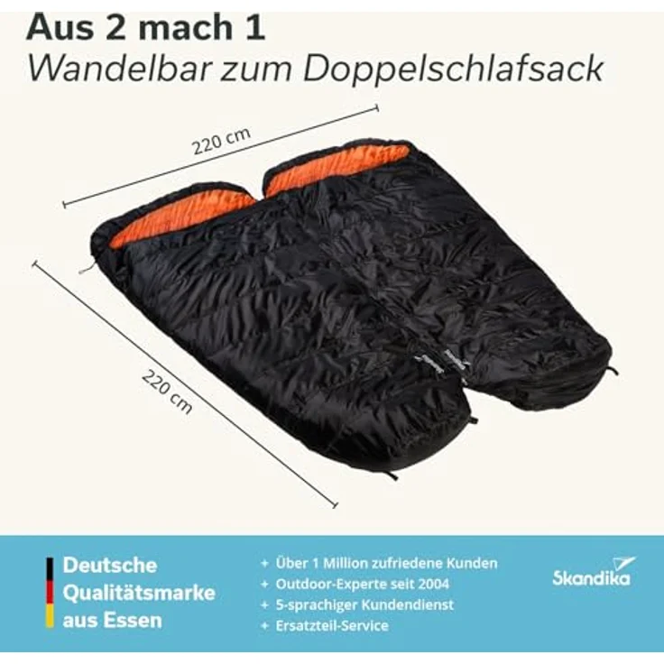 SKANDIKA Mumienschlafsack Vegas, Outdoor, schwarz, wasserabweisend, kombinierbar, bis -12°C, 220x110 cm – Bild 7