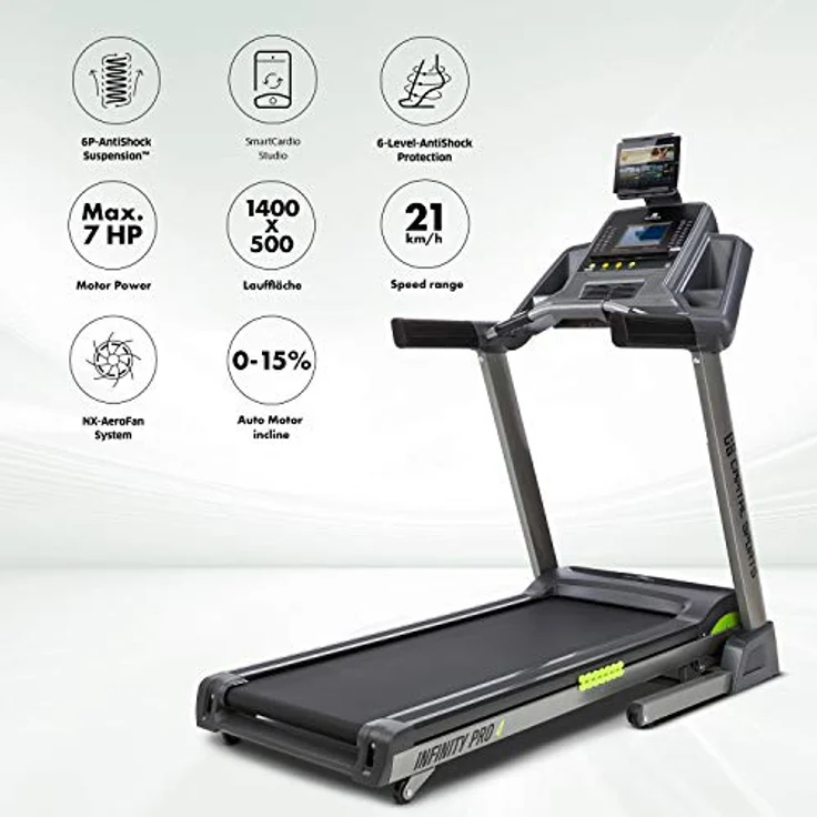 Capital Sports Infinity Pro 4.0 Laufband, 7 PS Treadmill mit 50 x 140 cm Lauffläche, bis 21 km/h, 15% Steigung, Ventilator, Faltbar, grau – Bild 2